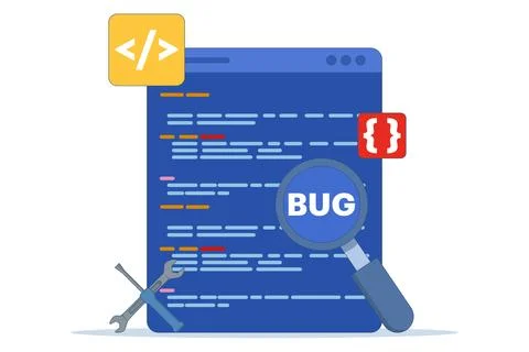 Bug Report Concept, bug magnifier on data software campaign. 스톡 일러스트