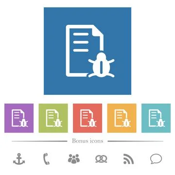 Bug report flat white icons in square backgrounds 스톡 일러스트