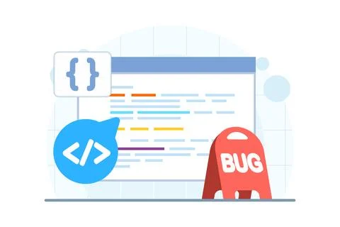 Bug reporting process concept with bug tracking system Stock Illustration