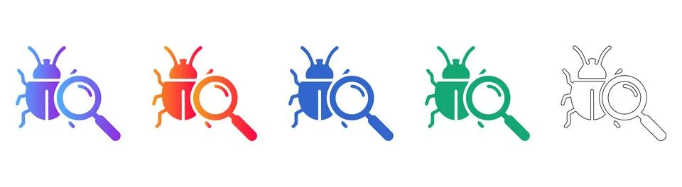 Bug Search and Debugging Icon Set 库存插图
