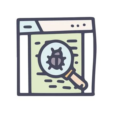 Bug search color vector doodle simple icon Stock Illustration