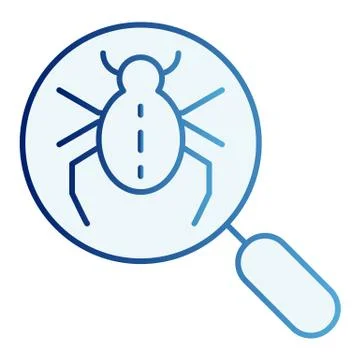 Bug searching flat icon. Magnifying glass and beetle blue icons in trendy flat Illustrazione stock