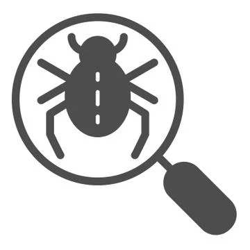 Bug searching solid icon. Magnifying glass and beetle vector illustration Stock Illustration