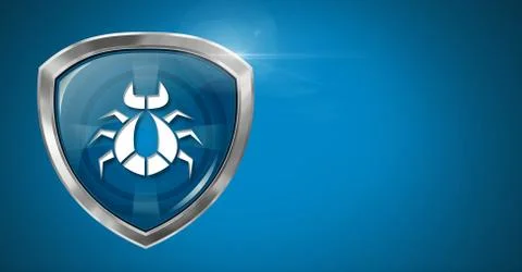 Bug security shield and blue background Stock Illustration