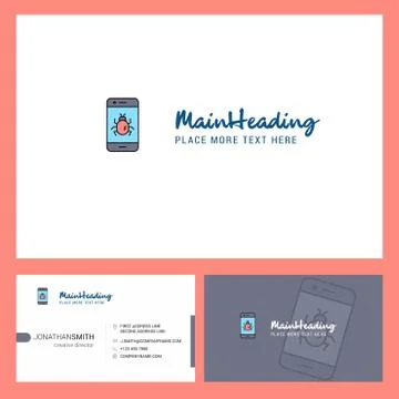 Bug on a smartphone  Logo design with Tagline &amp; Front and Back Busienss Card  Illustrazione stock