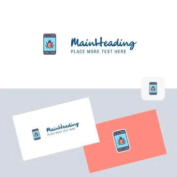 Bug on a smartphone  vector logotype with business card template. Elegant cor 스톡 일러스트
