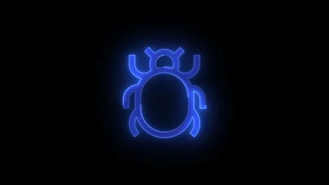 Bug symbol stroke icon glowing neon blue color animation Stock Footage 289386061