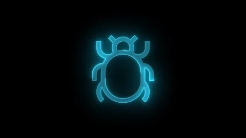 Bug symbol stroke icon glowing neon cyan color animation Stock Footage 289386069