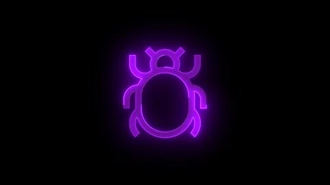 Bug symbol stroke icon glowing neon purple color animation Stock Footage 289386083