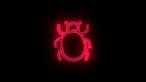 Bug symbol stroke icon glowing neon red color animation Stock Footage 289386086