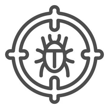 Bug in target line icon, web security concept, antivirus sign on white Illustrazione stock
