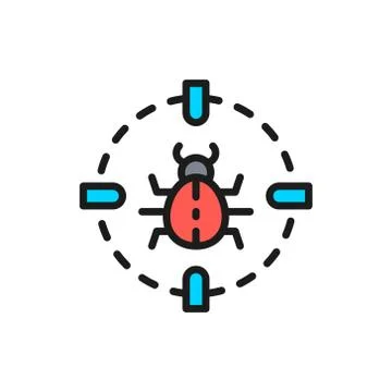 Bug in target sight, virus flat color line icon. イラスト素材
