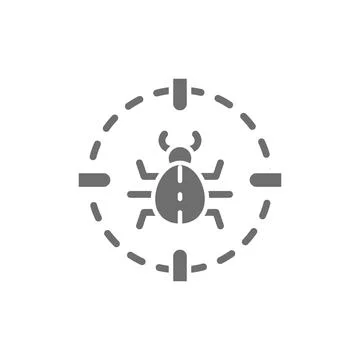 Bug in target sight, virus grey icon. Stock Illustration