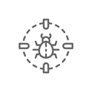Bug in target sight, virus line icon. Stock Illustration
