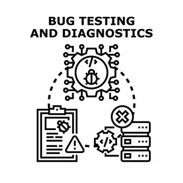 Bug testing diagnostics and software quality assurance Illustrazione stock