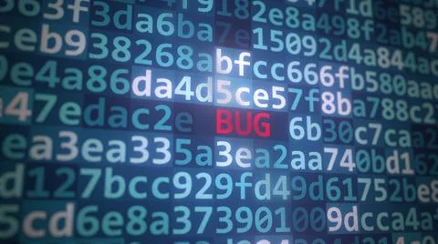 BUG text and program code on the computer screen. 3D rendering Stock Illustration