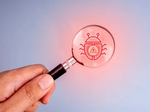 Bug tracking, email spam and virus computer, internet security concept. The.. Stock Photos