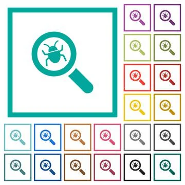 Bug tracking flat color icons with quadrant frames Stock Illustration