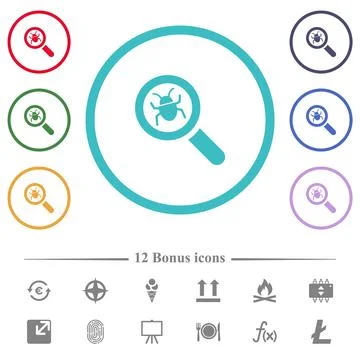 Bug tracking flat color icons in circle shape outlines Stock Illustration