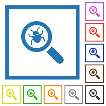 Bug tracking flat framed icons Stock Illustration