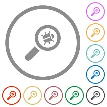 Bug tracking flat icons with outlines Stock Illustration