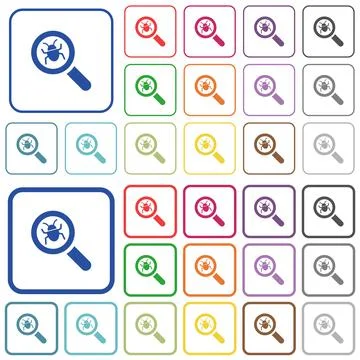 Bug tracking outlined flat color icons Stock Illustration