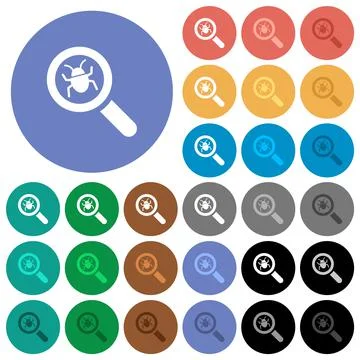 Bug tracking round flat multi colored icons Illustrazione stock