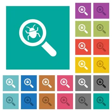 Bug tracking square flat multi colored icons Stock Illustration