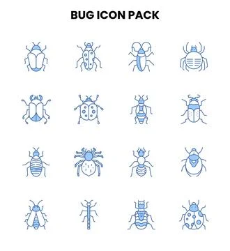 Bug Two Color Blue Icons Pack Stock Illustration