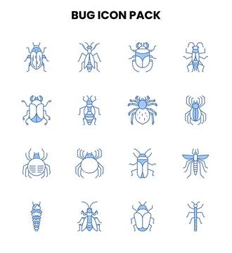 Bug Two Color Blue SVG Icons Pack Stock Illustration