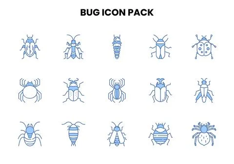 Bug Two Color Blue SVG Icons Pack 库存插图