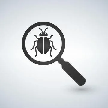 Bug under magnifying glass vector icon isolated on white background. for info Stock-Illustration