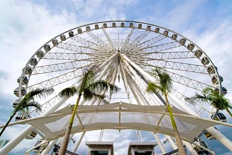 Bug view of big ferris wheel under blue sky Foto stock