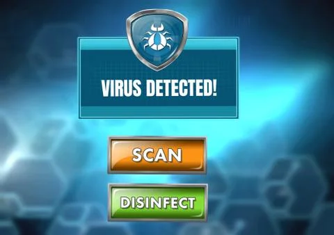 Bug Virus detection shield protection with scan button Stock Illustration