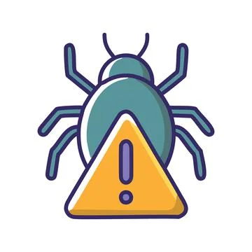 Bug warning icon. Bug icon with warning sign, symbolizing cyber security th.. Stock Illustration