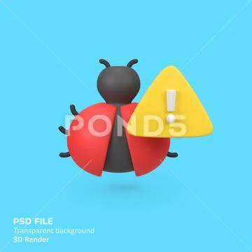 Bug with warning symbol isolated 3d render icon illustration PSD-Vorlage