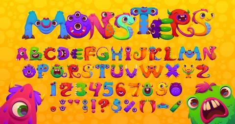 Bugaboo font, monsters and bogle typeface letters 스톡 일러스트