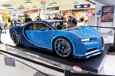 Bugatti Chiron full-size model from Lego bricks Stock Photos