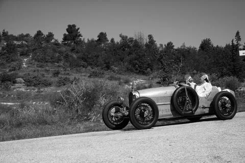 BUGATTI T35 1925 on an old racing car in rally Mille Miglia 2022 the famous.. Stock Photos