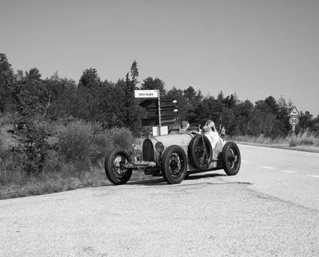 BUGATTI T35 1925 on an old racing car in rally Mille Miglia 2022 the famous.. Stock Photos