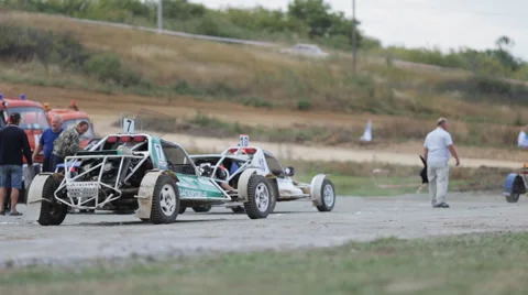 Buggies are on track and ready to start race Stock Footage 54643112