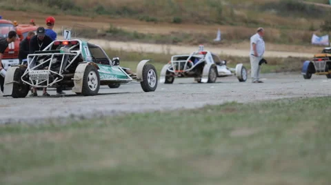 Buggies are on track and ready to start race Stock Footage 54643247