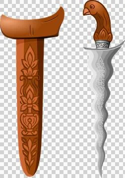 Bugis Kris Dagger Vector with Bird-Shaped Hilt and Traditional Pamor Design Stock Illustration