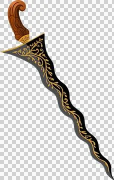Bugis Kris Dagger Vector with Ethnic Carving and Southeast Asian Weapon Style Stock Illustration