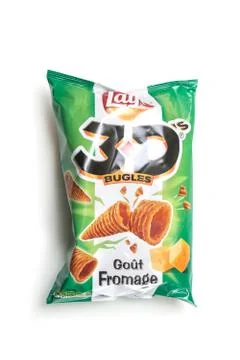Bugles salted appetizers in a plastic packaging Stock Photos