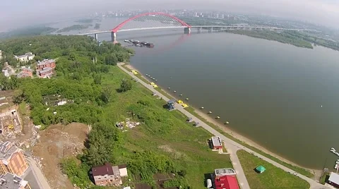 Bugrinskiy Bridge Novosibirsk Ob Stock Footage