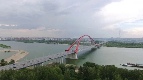 Bugrinsky Bridge in Novosibirsk Stock Footage 77258437