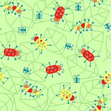 Bugs and caterpillars seamless pattern. Stock Illustration