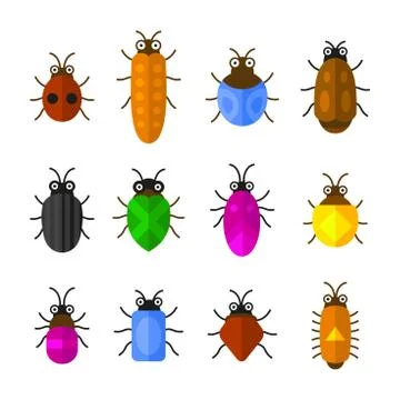 Bugs and Insects Icons Set. Cute Cartoon Style. Vector Stock Illustration