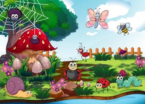 Bugs living by the river Stock Illustration